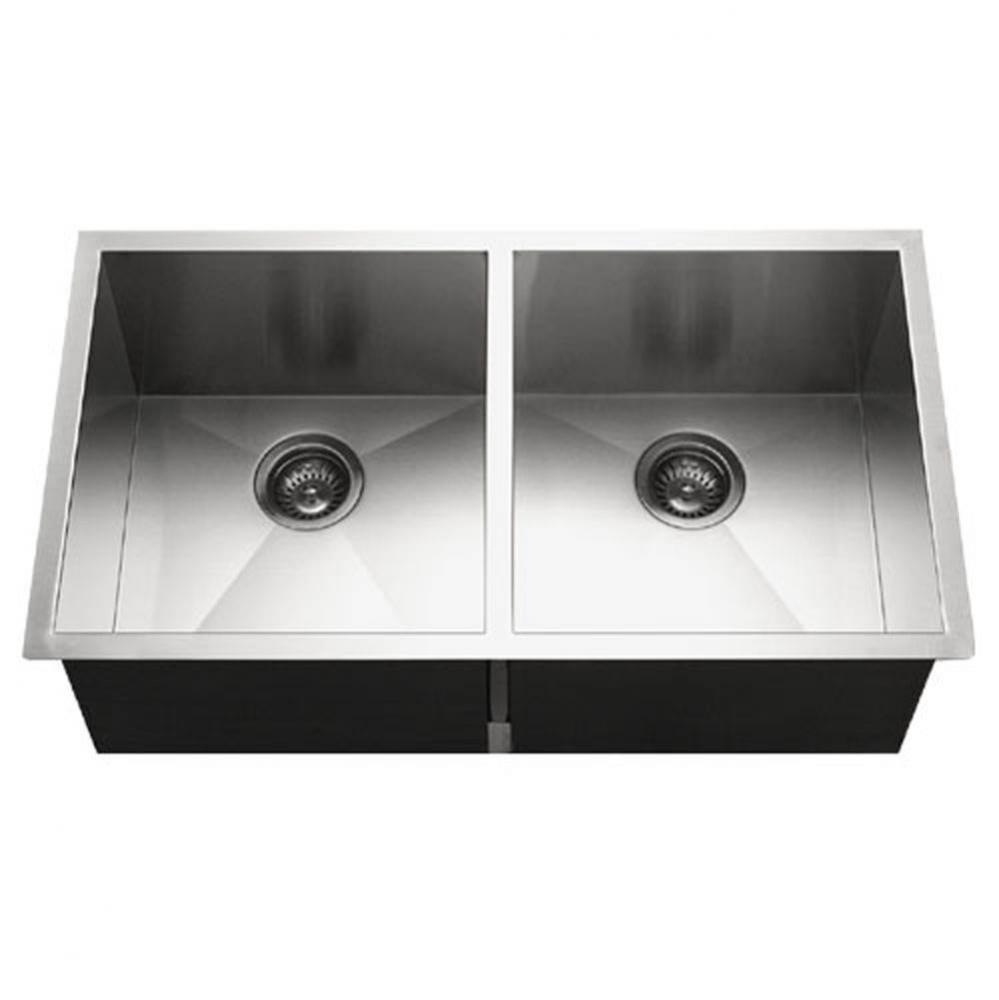 Prizm 33'' Undermount Stainless Steel 50/50 Double Bowl Kitchen Sink