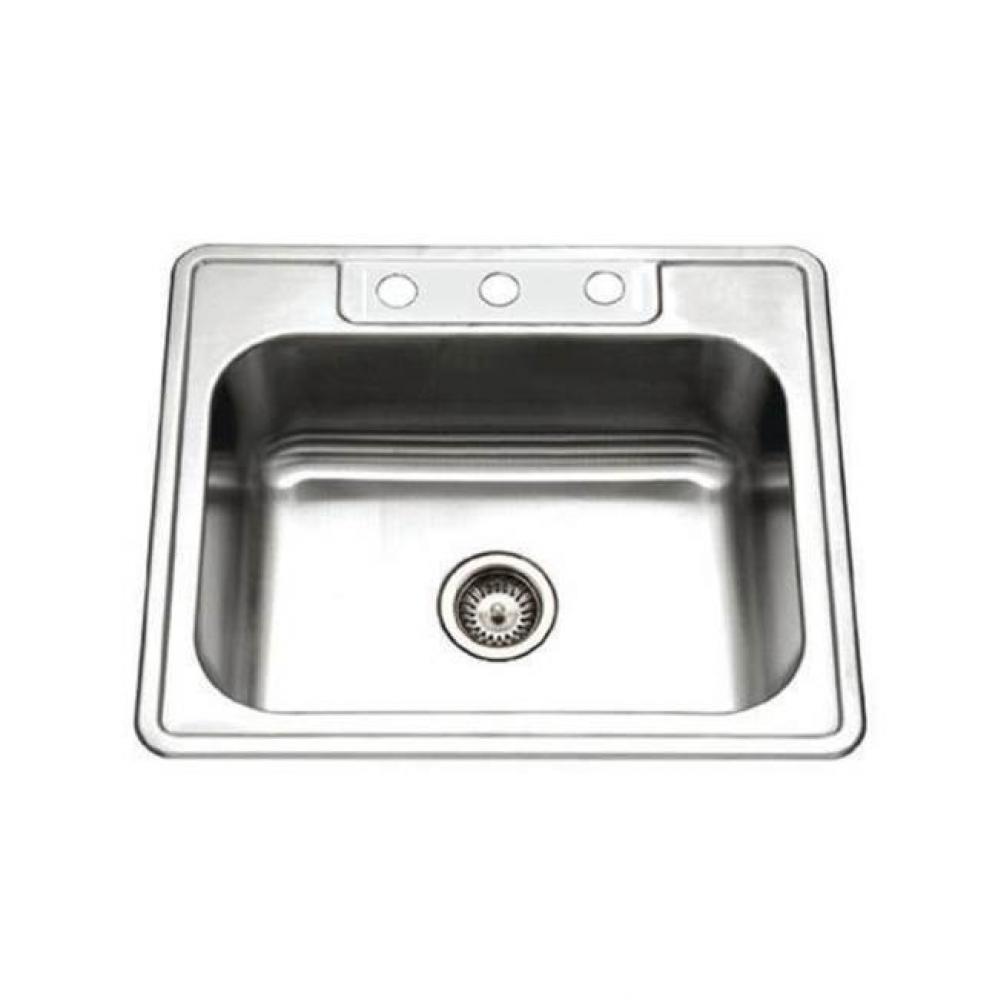 Revive 25'' Topmount Stainless Steel 4-hole Single Bowl Kitchen Sink, 7'' Dept