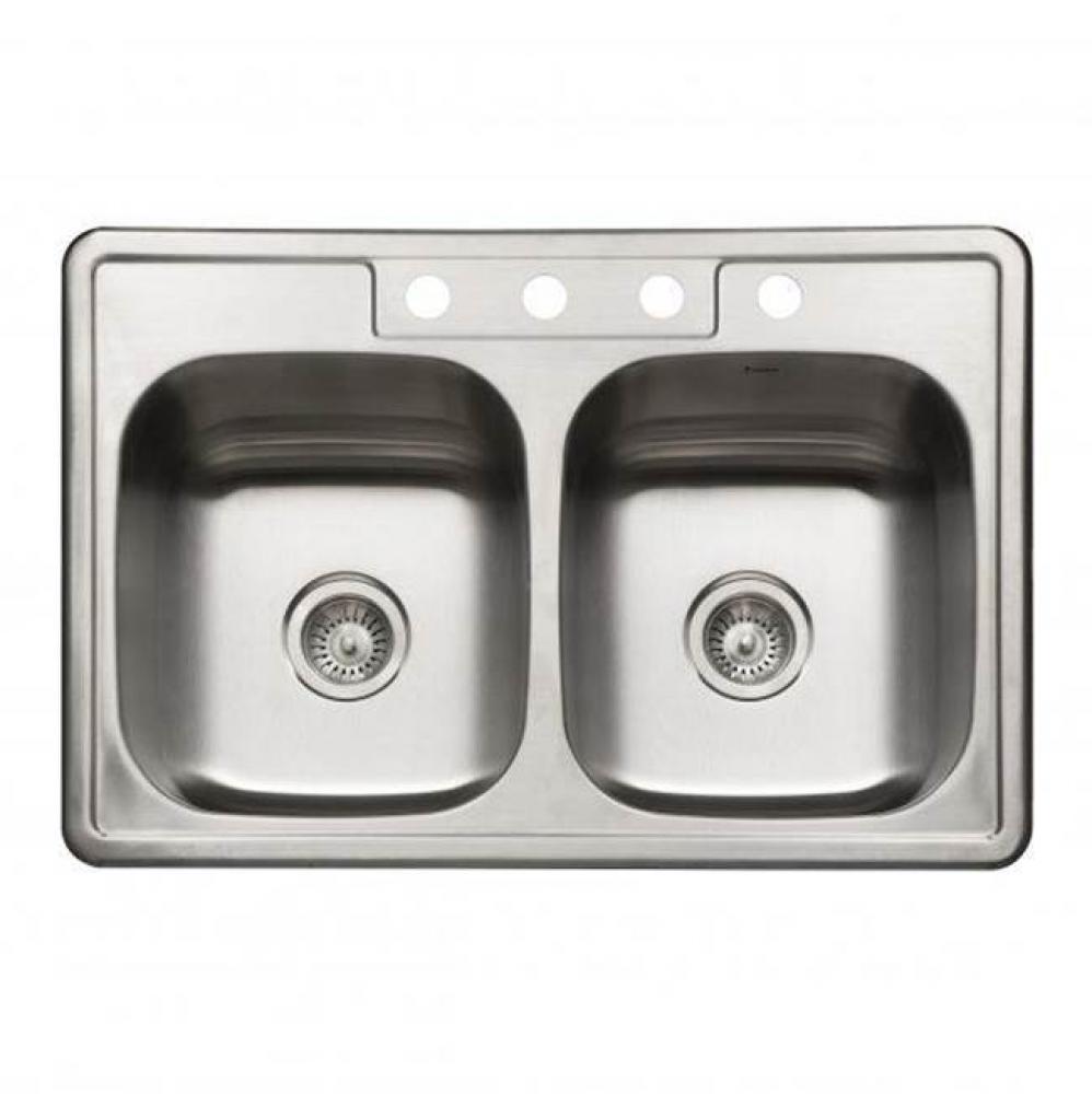 Revive 33'' Topmount Stainless Steel 4-hole Single Bowl Kitchen Sink, 7'' Dept