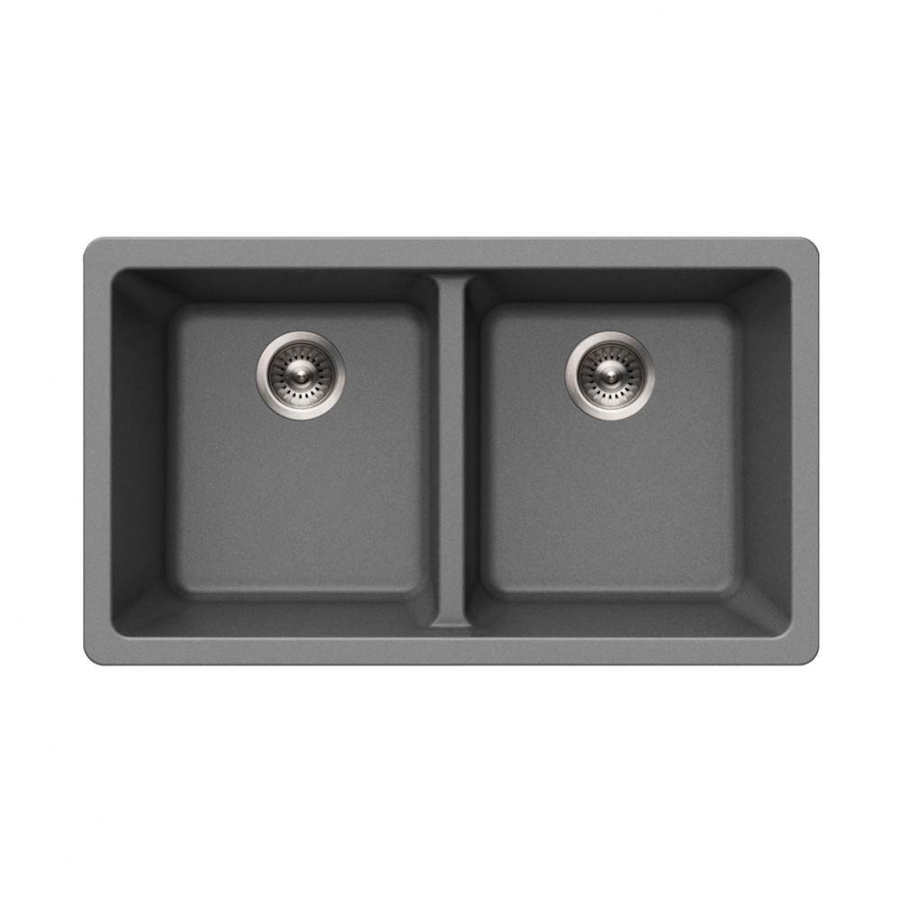 SiOStone 31'' Granite Undermount 50/50 Double Bowl Kitchen Sink, Slate