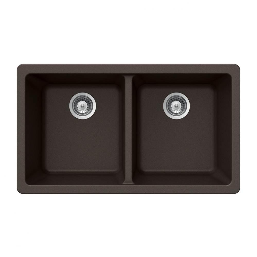 SiOStone 33'' Granite Undermount 50/50 Double Bowl Kitchen Sink, Mocha