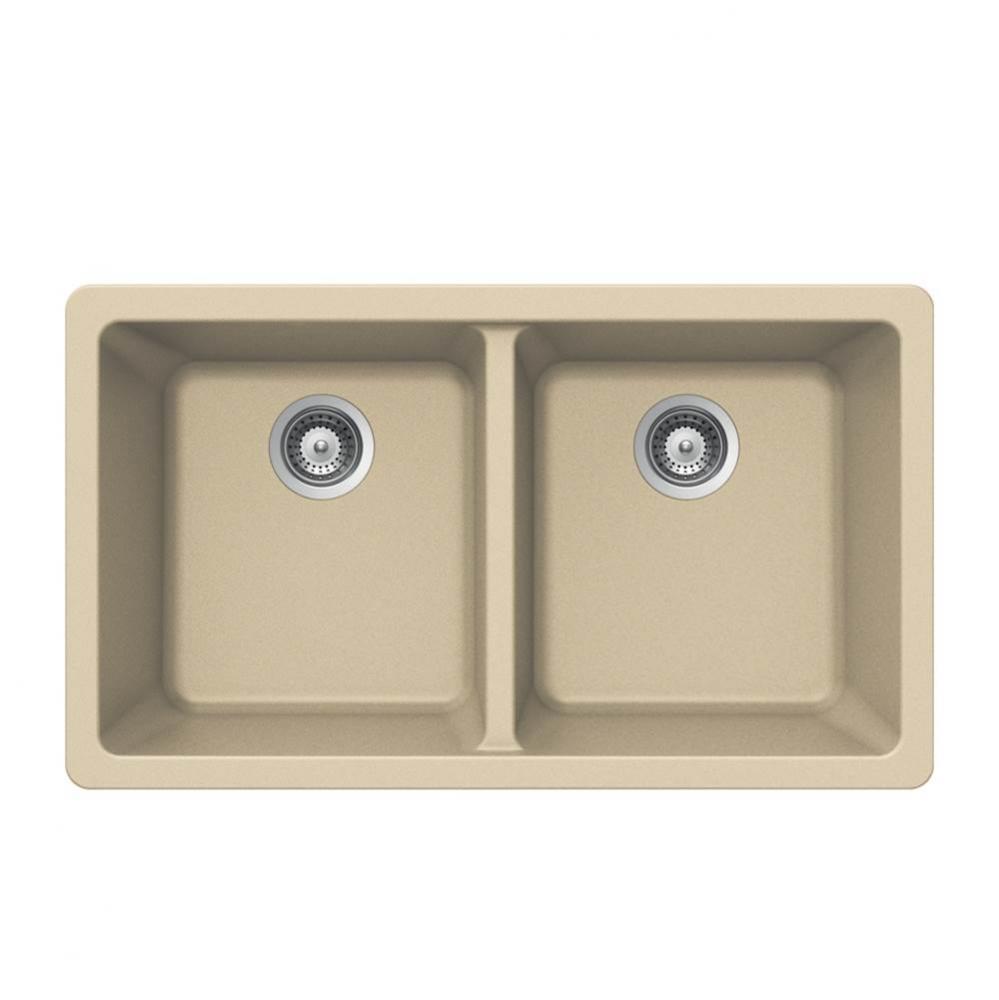 SiOStone 33'' Granite Undermount 50/50 Double Bowl Kitchen Sink, Sand