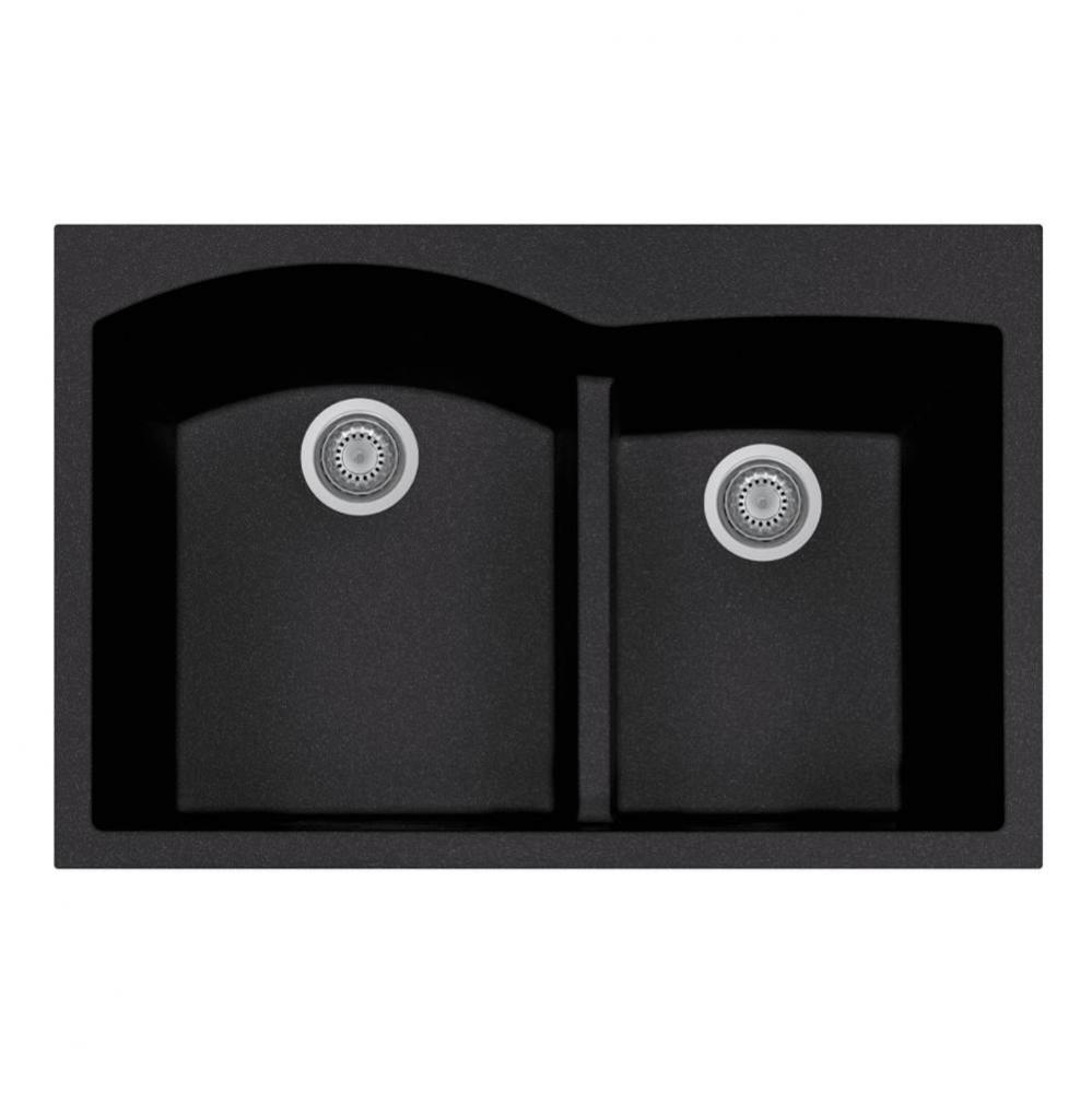 SiOStone 33'' Topmount Double Bowl Granite Kitchen Sink, Black