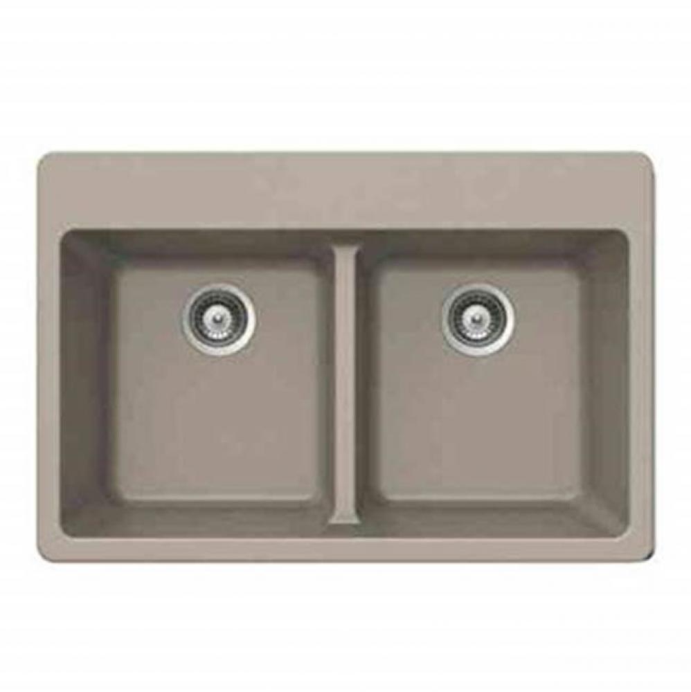 SiOStone 33'' Topmount 50/50 Double Bowl Kitchen Sink, Taupe