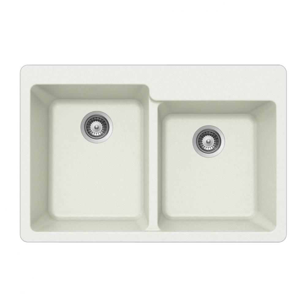 SiOStone 33'' Granite Topmount 60/40 Double Bowl Kitchen Sink, White