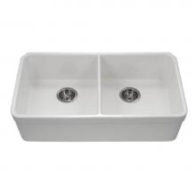 Hamat CHE-3318DHU-WH - Chelsea 33'' Undermount Fireclay Double Bowl Kitchen Sink, White