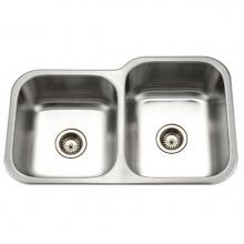 Hamat CLA-3221DL-1 - Classic 32'' Undermount Stainless Steel 40/60 Double Bowl Kitchen Sink, Small Bowl Left