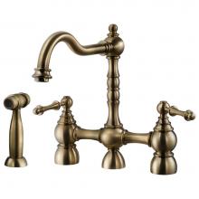Hamat NOBS-4000-AB - Nottingham Two Handle Bridge Faucet with Side Spray in Antique Brass