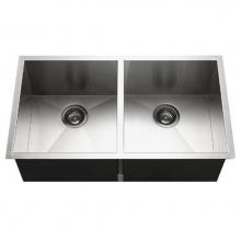 Hamat PRI-3318D - Prizm 33'' Undermount Stainless Steel 50/50 Double Bowl Kitchen Sink