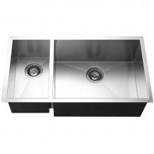 Hamat PRI-3318DL - Prizm 33'' Undermount Stainless Steel 70/30 Double Bowl Kitchen Sink, Prep bowl left