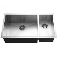 Hamat PRI-3318DR - Prizm 33'' Undermount Stainless Steel 70/30 Double Bowl Kitchen Sink, Prep bowl Right