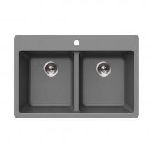 Hamat SIO-2917DT-SL - SiOStone 33'' Granite Topmount 50/50 Double Bowl Kitchen Sink, Slate