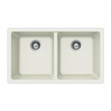 Hamat SIO-3319DU-WH - SiOStone 33'' Granite Undermount 50/50 Double Bowl Kitchen Sink, White