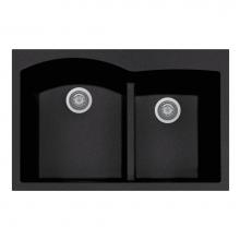Hamat SIO-3322DATR-BL - SiOStone 33'' Topmount Double Bowl Granite Kitchen Sink, Black