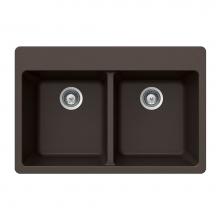 Hamat SIO-3322DT-MO - SiOStone 33'' Granite Topmount 50/50 Double Bowl Kitchen Sink, Mocha