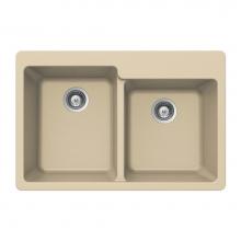 Hamat SIO-3322DTR-SD - SiOStone 33'' Granite Topmount 60/40 Double Bowl Kitchen Sink, Sand