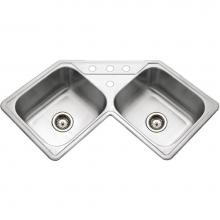 Hamat TUR-3322DT-1 - Tureen 33'' Topmount Stainless Steel 4-hole 70/30 Double Bowl Kitchen Sink