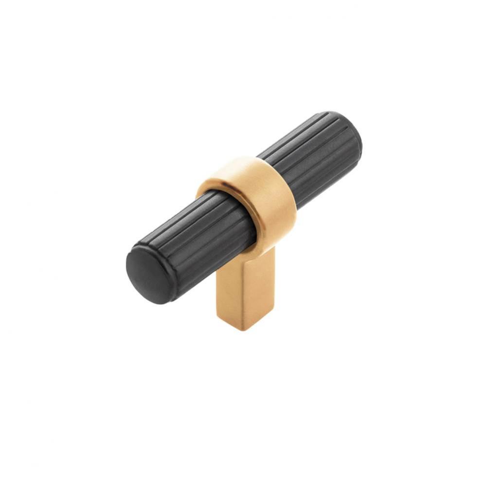 Sinclaire Collection T-Knob 2-3/8 Inch x 3/4 Inch Matte Black and Brushed Golden Brass Finish