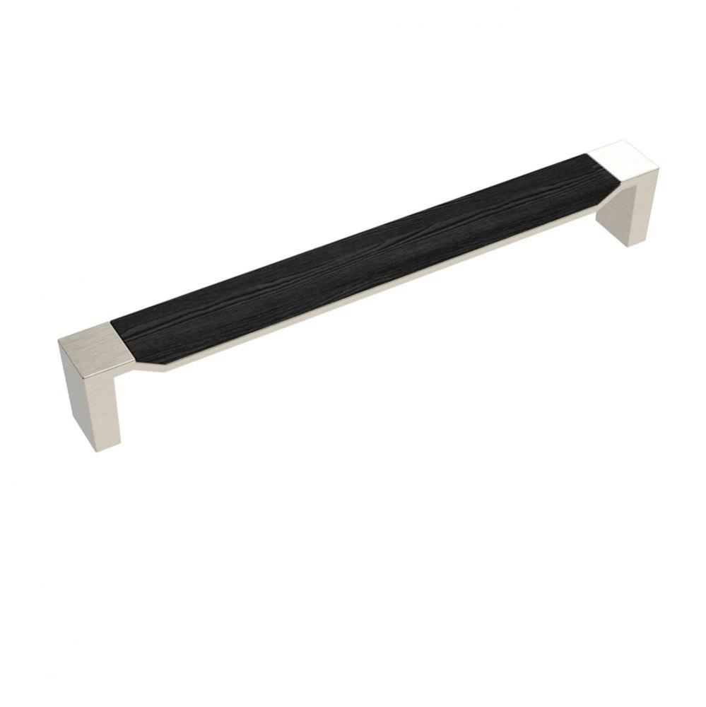 Fuse Collection Appliance Pull 12 Inch Center to Center Satin Nickel with Black Wood Finish