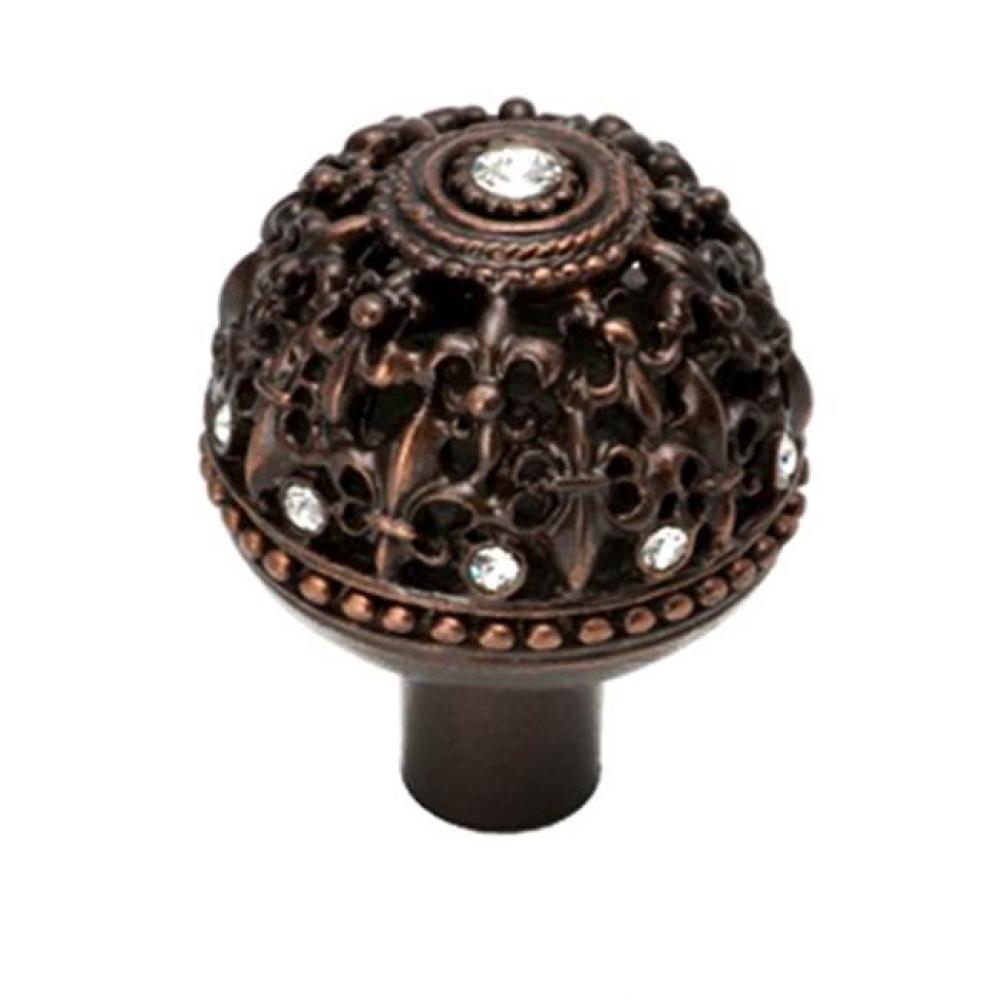 Versailles Large Round Knob Fleur De Lys Open Basket w/ Swarovski Crystals