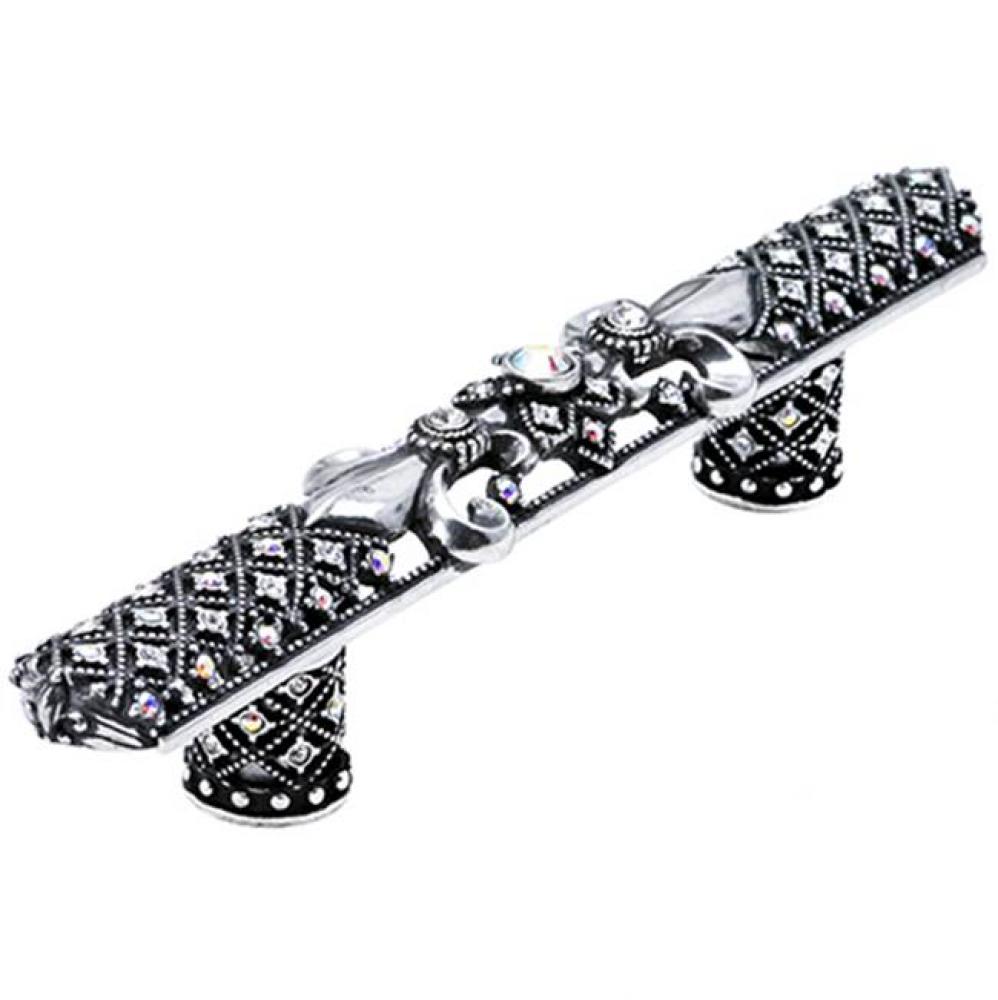 Versailles 6'' O.C. Large Pull Fleur De Lys w/ Swarovski Crystals And Decorative Column