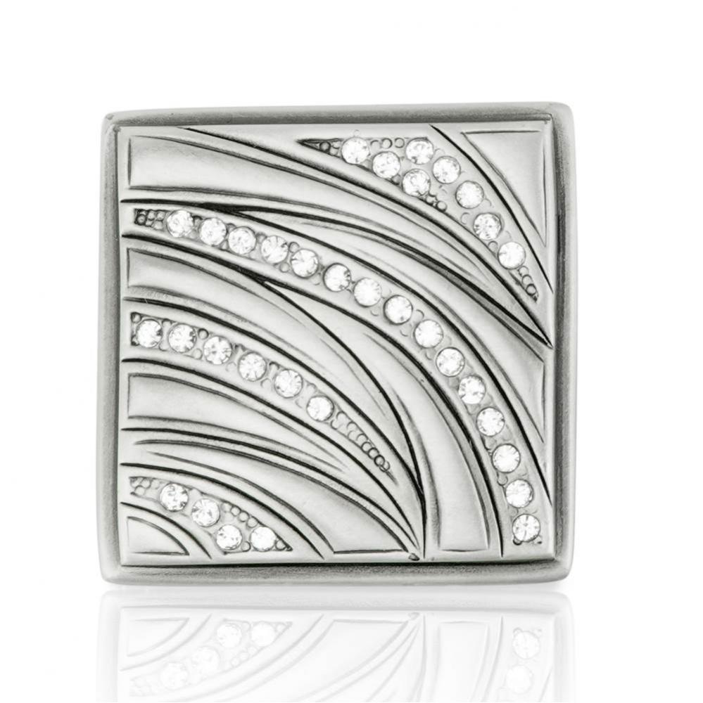 Evening Dress 3 Square Knob; Clear Crystal; Matte Silver Finish