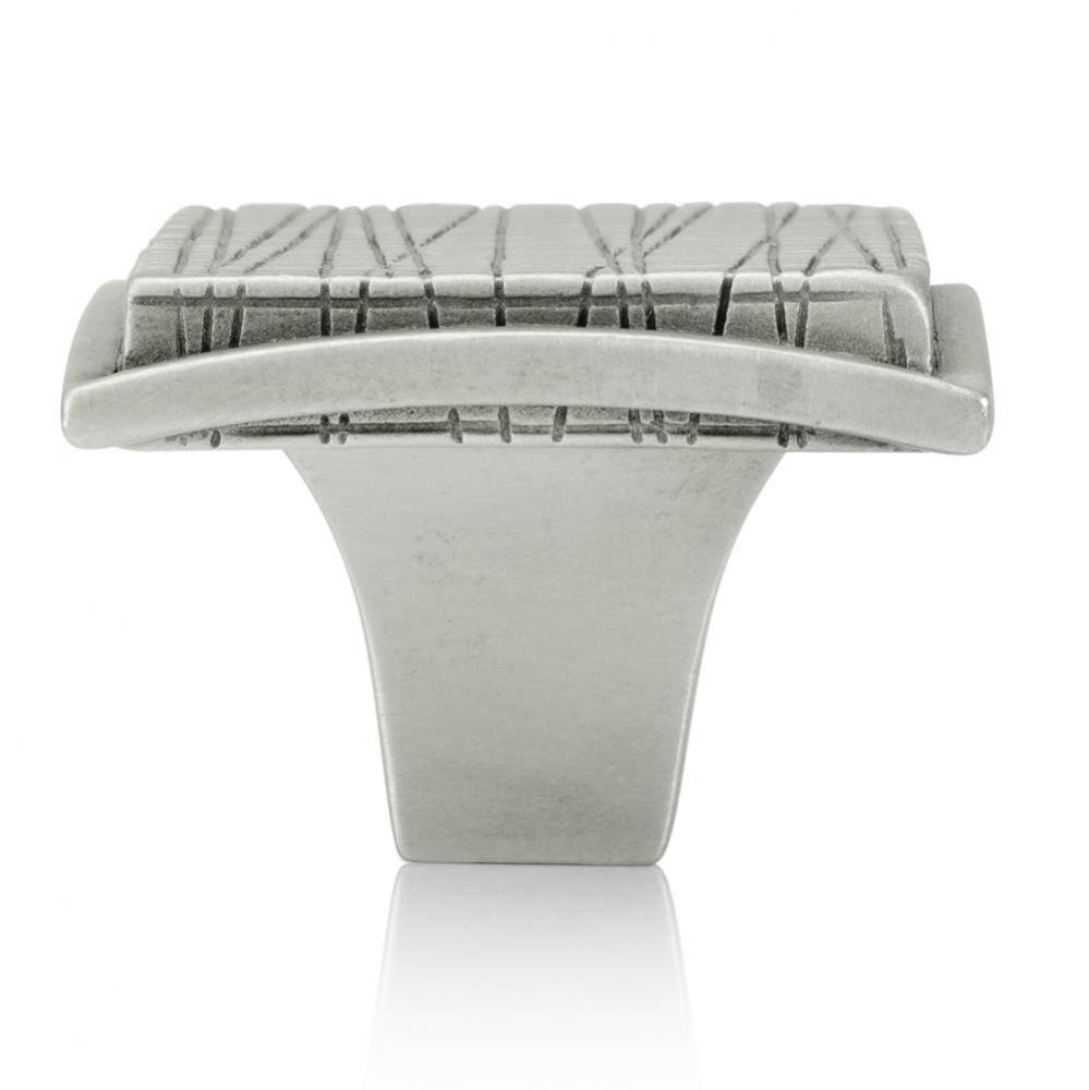 Etched Square Knob Burnish Pewter Finish