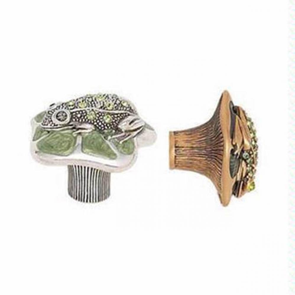 FROG KNOB; PEARL GRN w/ PERIDOT GRN CRYSTAL
