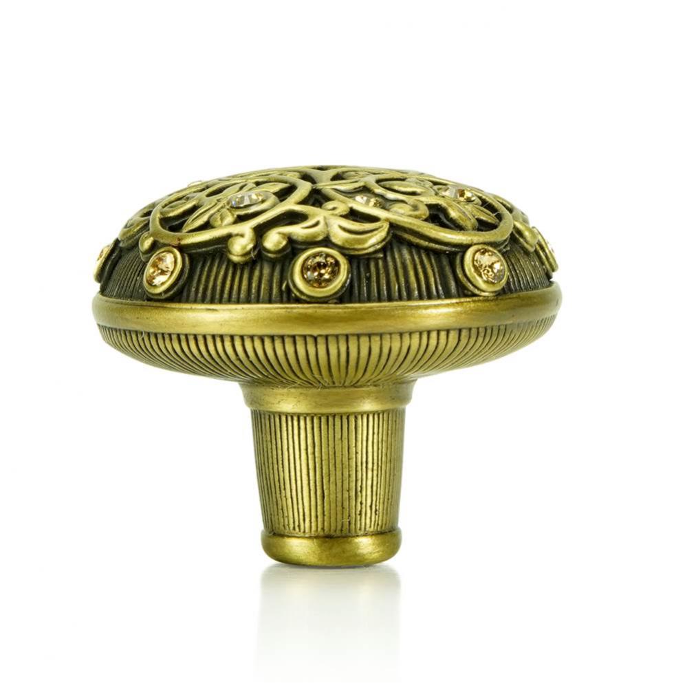 Knob; Lt. Colorado Topaz Crystal Burnish Brass Finish