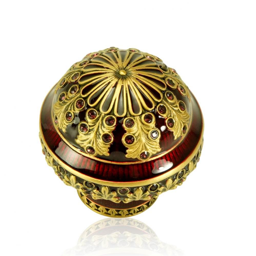 Wellington Knob; Garnet With Burgundy Crystal Museum Gold Finish