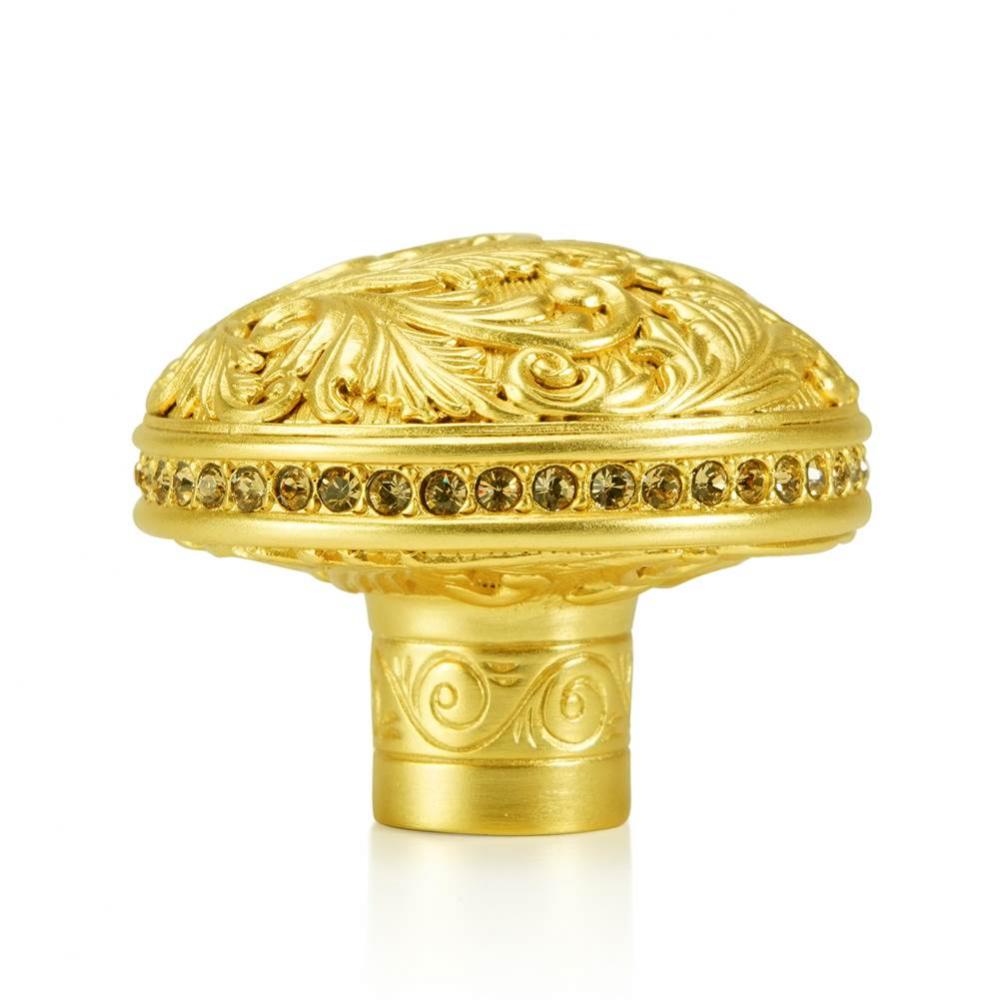 Glendale Court Knob; Lt. Colorado Topaz Crystal Satin Gold Finish