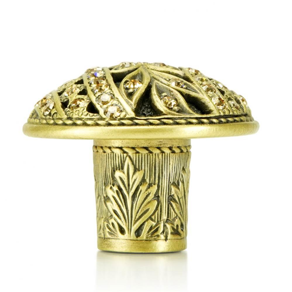 Hampton Knob; Lt. Colorado Topaz Crystal Burnish Brass Finish
