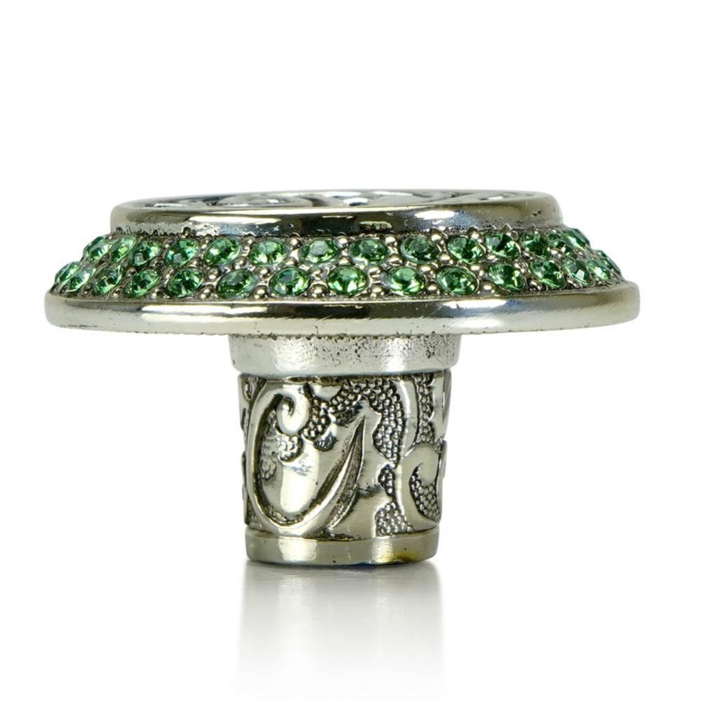 Rookwood Knob; Erinite Green Crystal Burnish Silver Finish