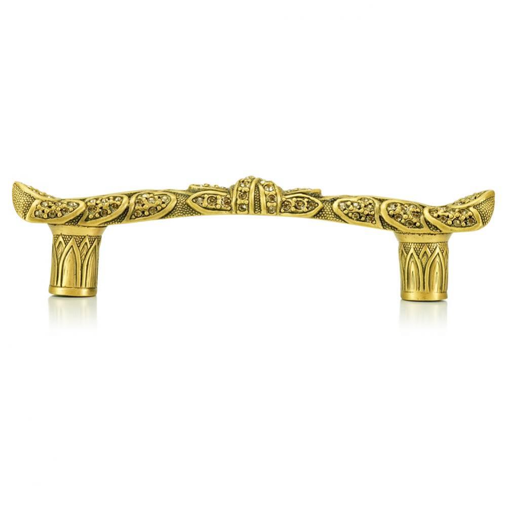 3-1/2'' C To C Trescott Pull; Lt. Colorado Topaz Crystal Museum Gold Finish