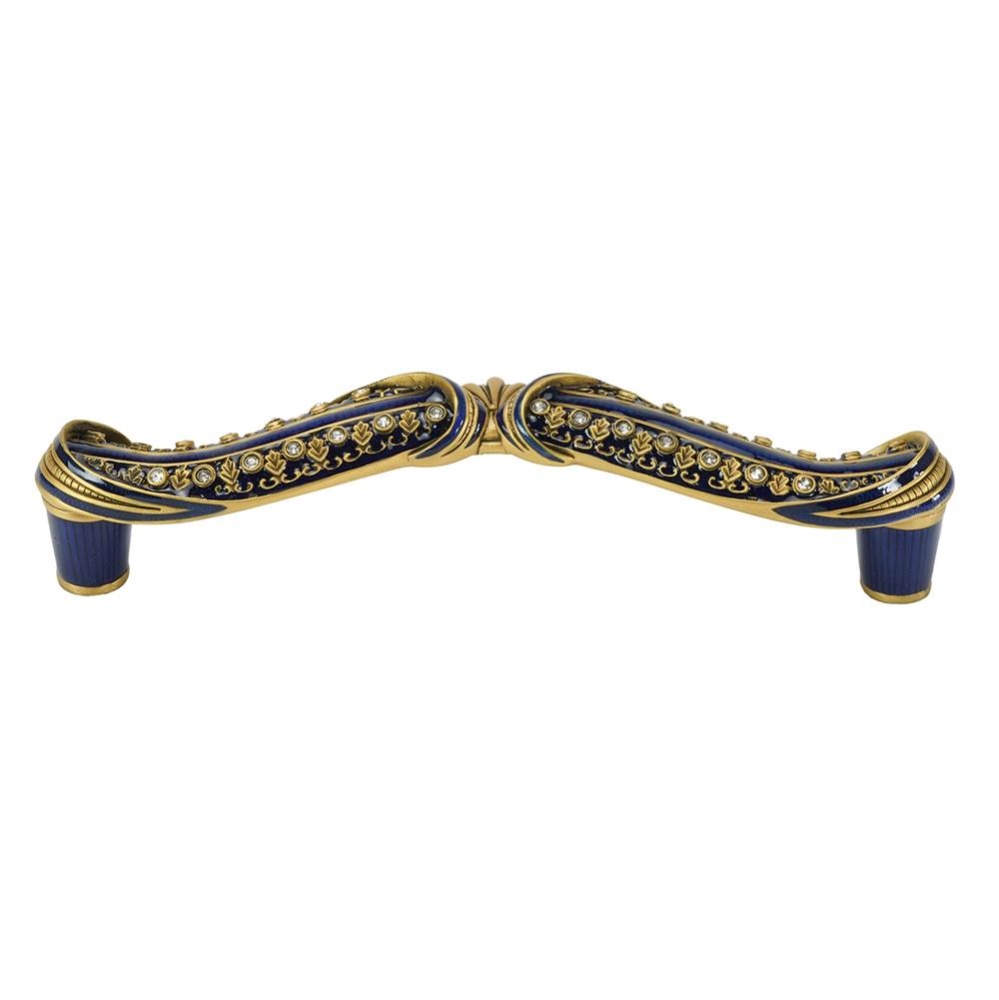 Edgar Berebi Wellington 5'' Center To Center Pull Sapphire Enamel Decorated With Clear S