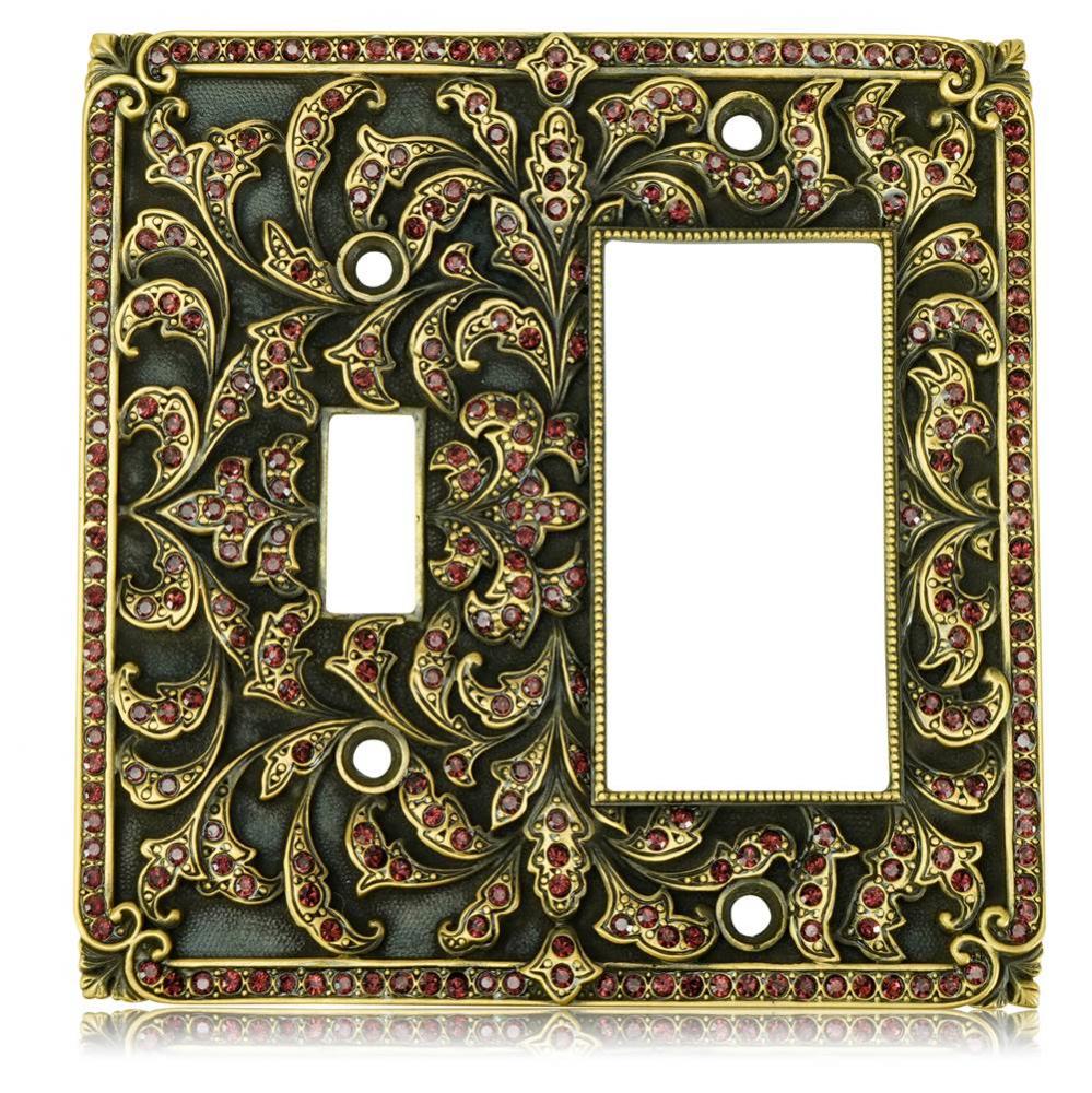 Single Gfi/ Single Toggle; Burgundy Crystal Museum Gold Finish