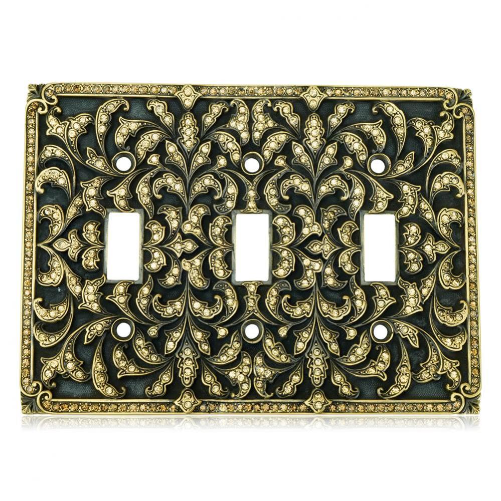 Triple Toggle Switch Cover; Lt. Colorado and Smoke Topaz Cr. Museum Gold Finish