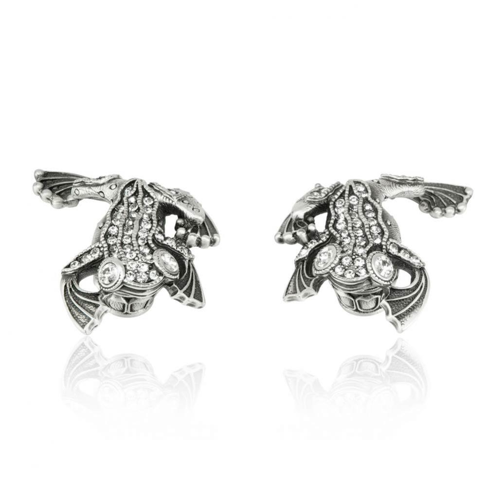 Tree Frog Knob; Clear Crystal; Right and Left Pair Matte Silver Finish