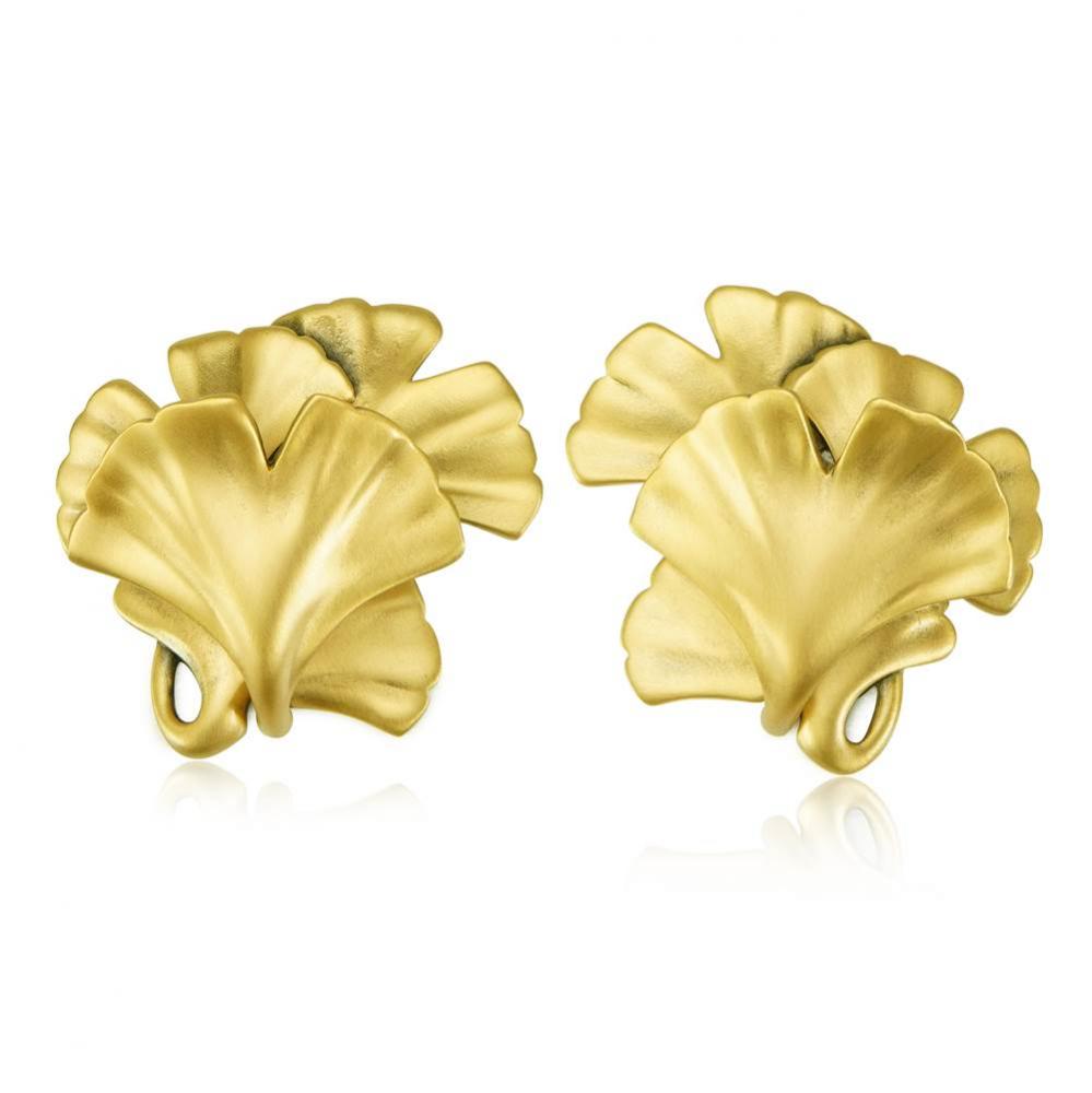 Arts and Craft Ginkgo Knob; Right and Left Pair Museum Gold Finish