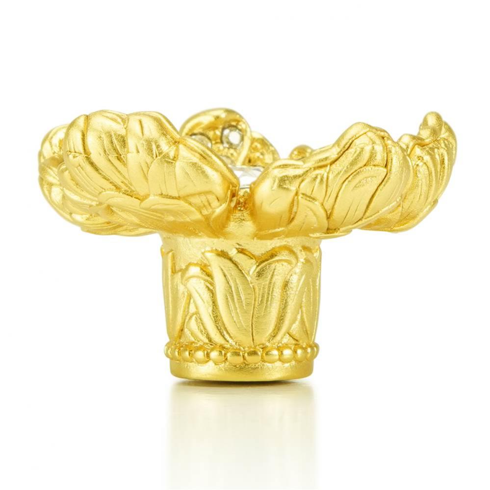 Floral Knob; Clear Crystal Satin Gold Finish