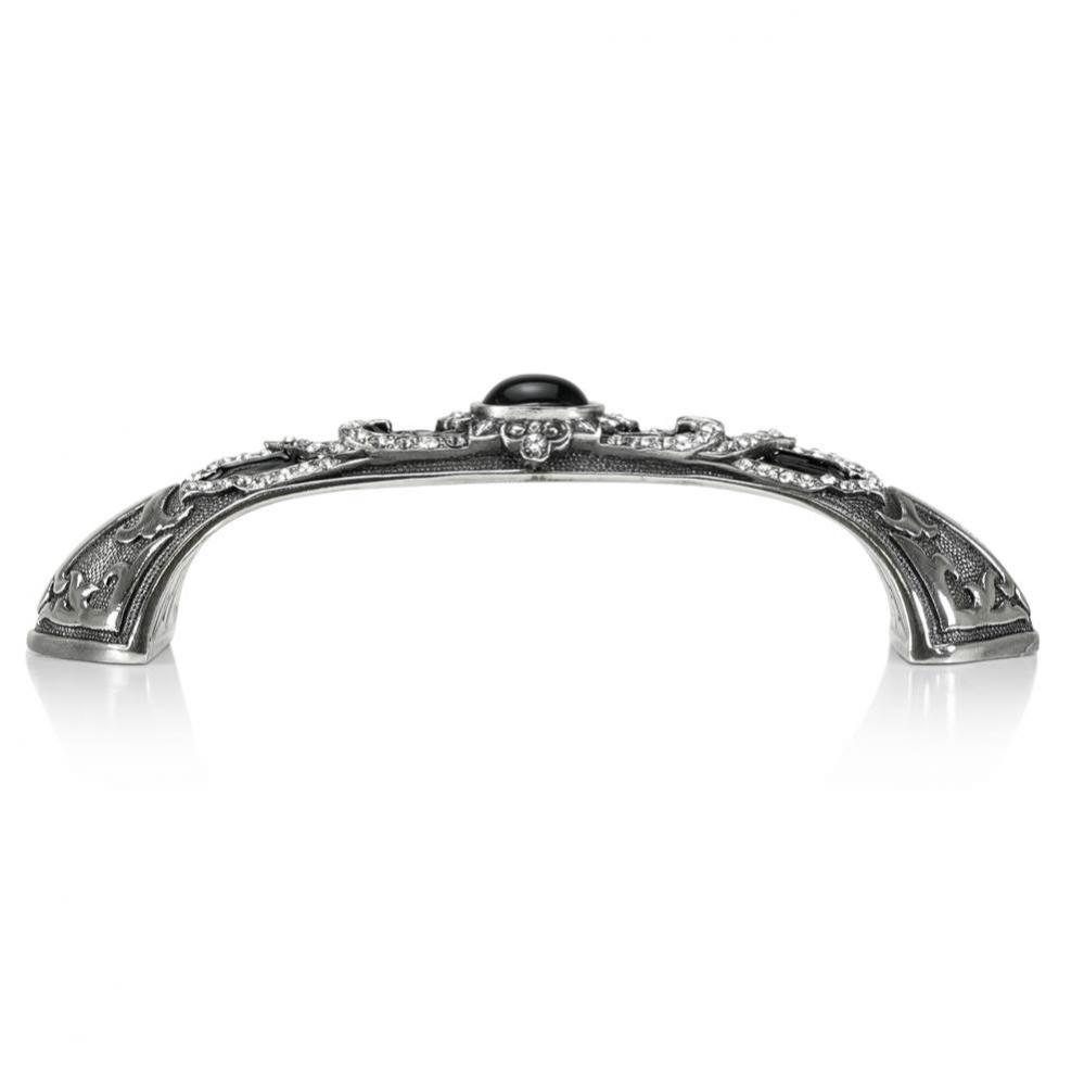 3-1/2'' C To C Chinoiserie Pull; Jet With Clear Crystal and Jet Cabochon Burnish Silver