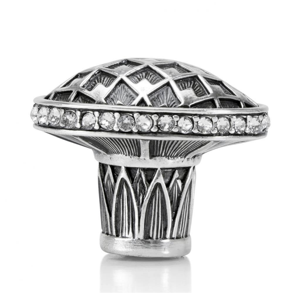 Thames Oval Knob; Clear Crystal Burnish Silver Finish