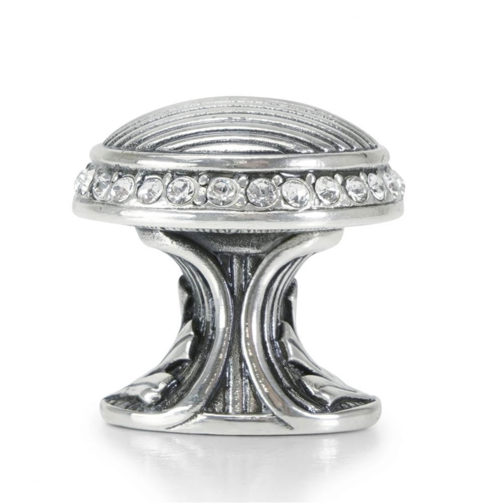 Cambridge Round Knob; Clear Crystal Burnish Silver Finish