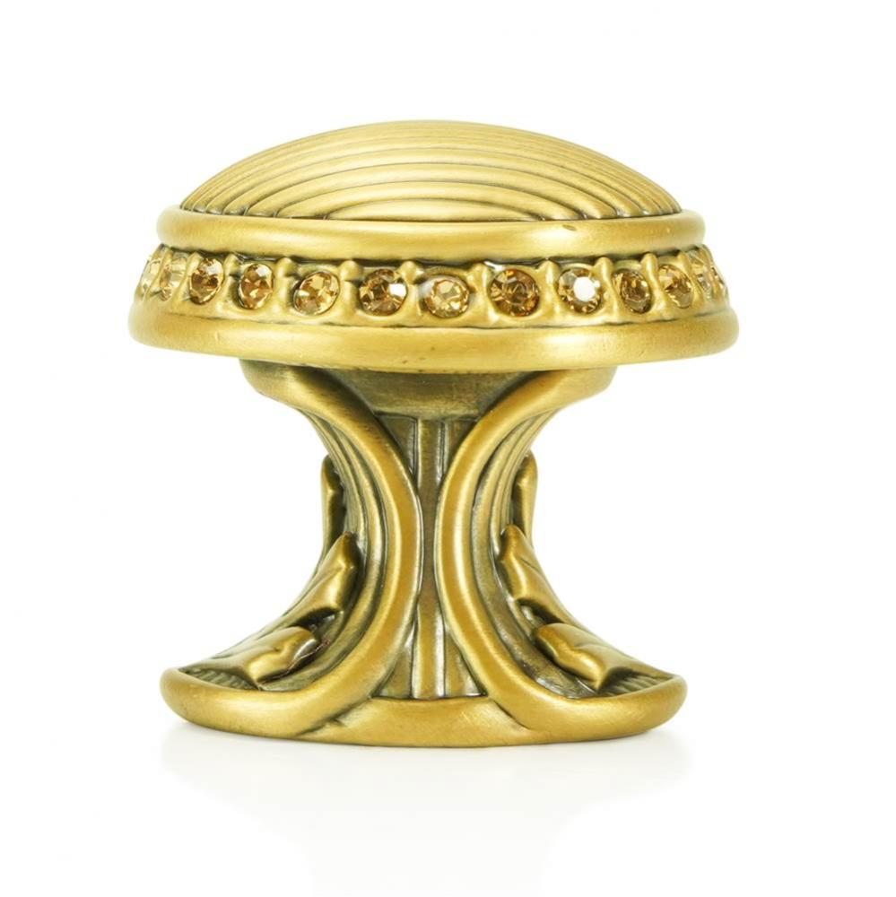 Cambridge Round Knob; Lt. Smoke Topaz Crystal Museum Gold Finish