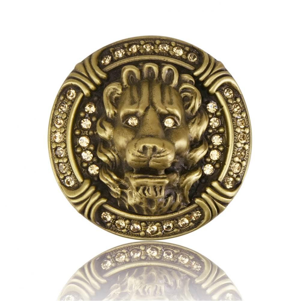 Lion In Winter Knob; Lt. Colorado Topaz Crystal; Burnish Brass Finish