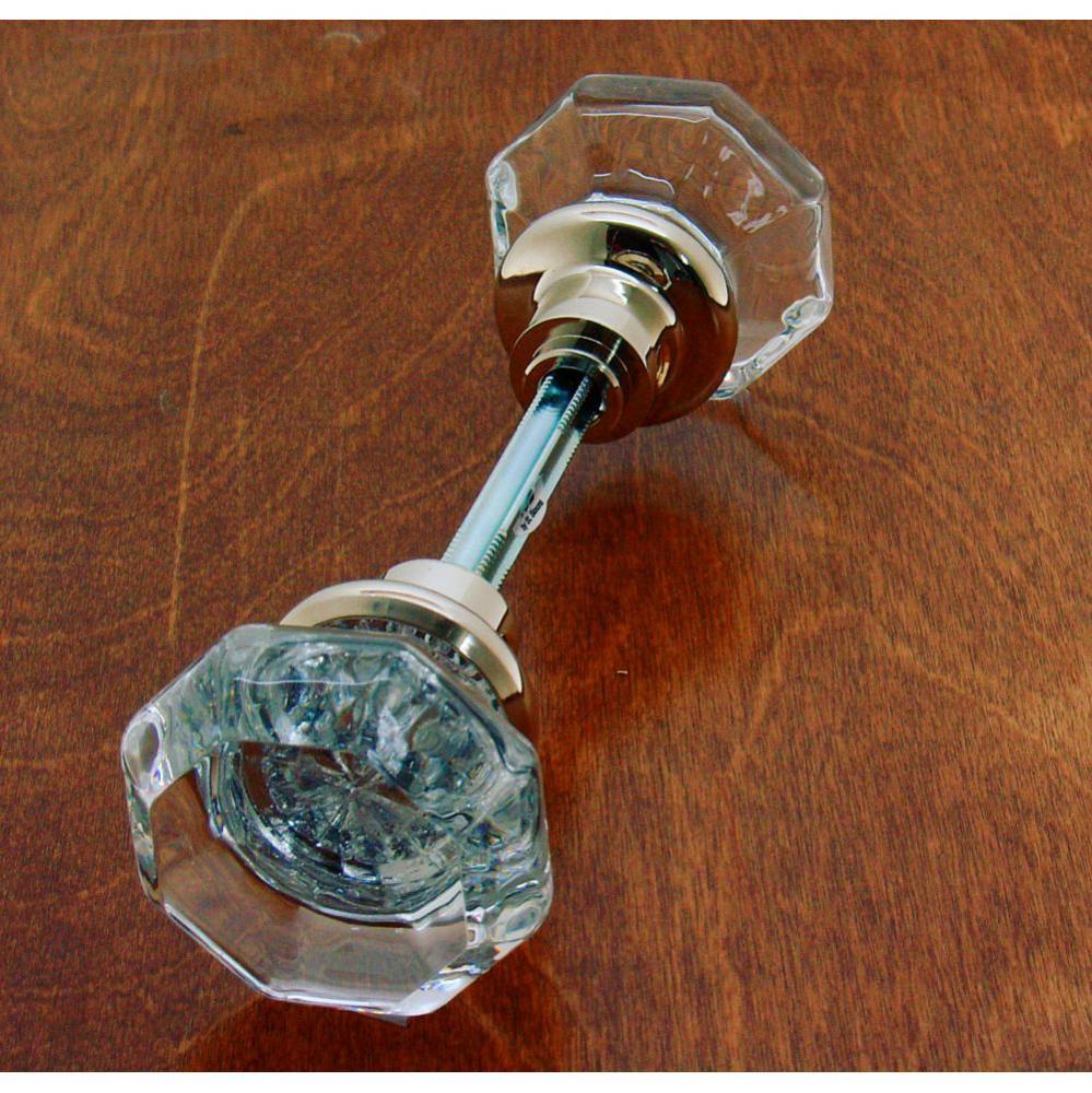 Octagonal Crystal Knob W/ Solid Brass Shank (Two Knobs W/ Spindle) Bright Nickel