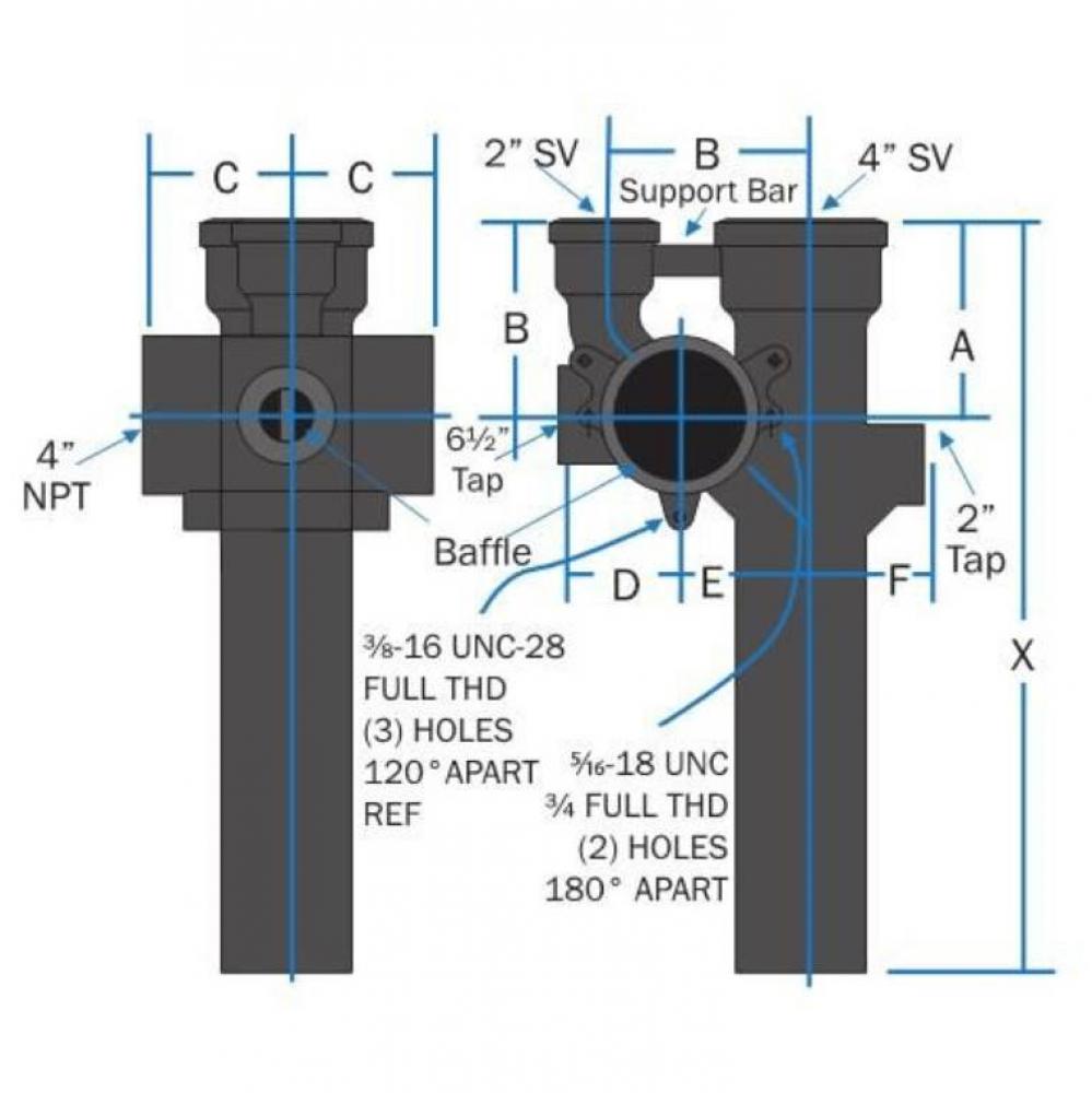 Sv 4 Dbl Strt Fit W 4 Tap W/ 9-1/2 Inlet 975
