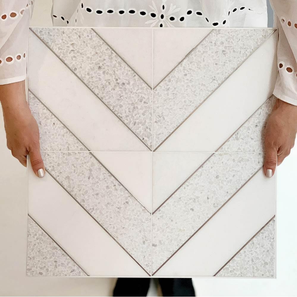 Next Diagonal Thassos (H) w/ White Terrazzo & Stainless Steel