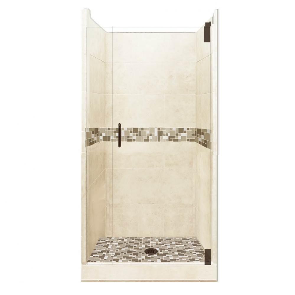 36 x 32 x 80 Tuscany Grand Alcove Shower Kit in Desert Sand with Old World Bronze Finish