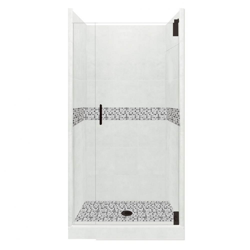 54 x 42 x 80 Del Mar Grand Alcove Shower Kit in Natural Buff with Black Pipe Finish